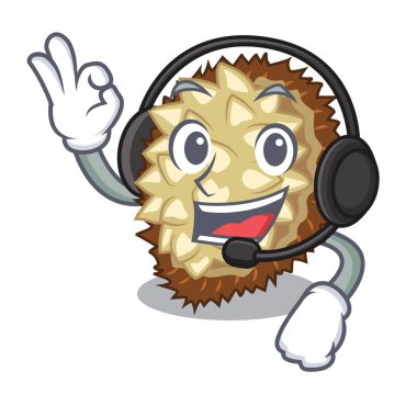 Kulaklık meyve ile marang maskotu vektör çizim içinde yer alır