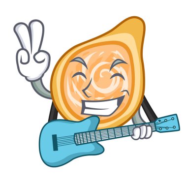 Bir maskot vektör illüstrasyon izole gitar tavuk coxinha ile