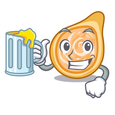 Bir maskot vektör illüstrasyon izole meyve suyu tavuk coxinha ile