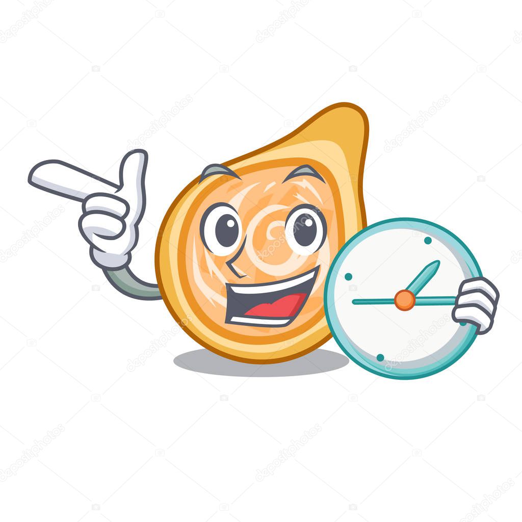 With clock snacks coxinha on a character plates vector illustrartion