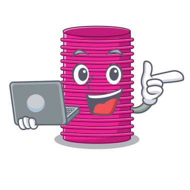 Laptop saç curlers bir maskot vektör illüstrasyon izole