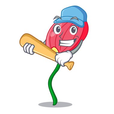 İskambil beyzbol pembe antoryum çiçek şekli çizgi film vektör illustratration