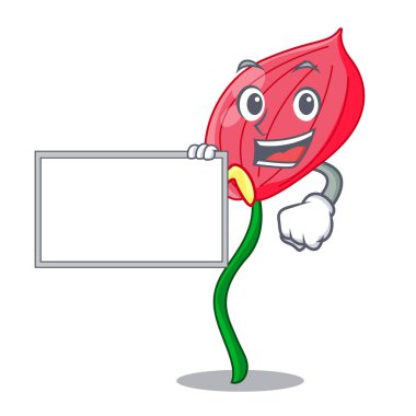 Şeklin çizgi film vektör illustratration ile Yönetim Kurulu pembe antoryum çiçek