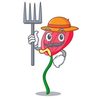 Çiftçi pembe antoryum çiçek şekli çizgi film vektör illustratration