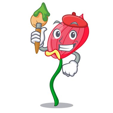 Sanatçı pembe antoryum çiçek şekli çizgi film vektör illustratration