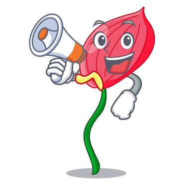 Şeklin çizgi film vektör illustratration ile megafon pembe antoryum çiçek