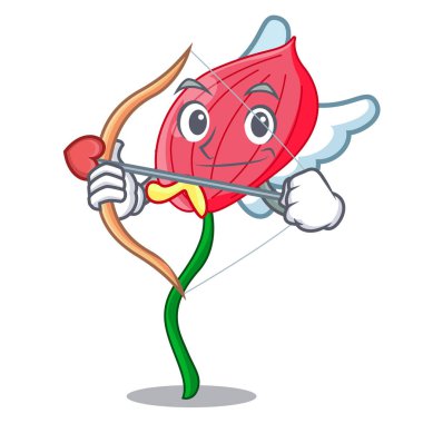 Aşk tanrısı pembe antoryum çiçek şekli çizgi film vektör illustratration