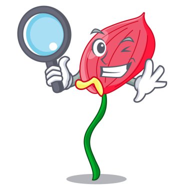 Dedektif pembe antoryum çiçek maskot vektör illüstrasyon izole