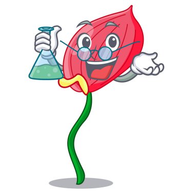 Maskot vektör illüstrasyon izole Profesör pembe antoryum çiçek