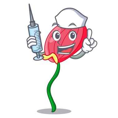 Maskot vektör illüstrasyon izole hemşire pembe antoryum çiçek