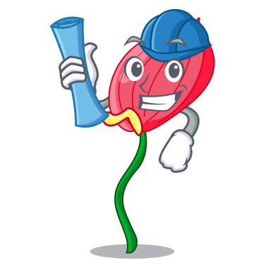 Maskot vektör illüstrasyon izole mimar pembe antoryum çiçek