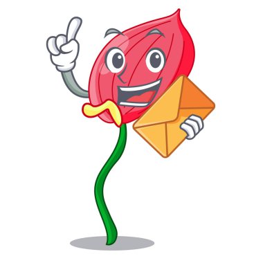 Maskot vektör illüstrasyon izole zarf pembe antoryum çiçek ile
