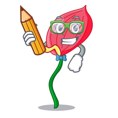 Maskot vektör illüstrasyon izole öğrenci pembe antoryum çiçek