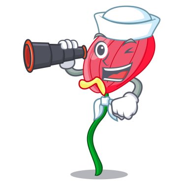 Denizci ile dürbün antoryum çiçek karikatür Bahçe vektör çizim içinde pembe