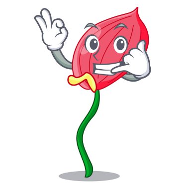 Bana karakter komik vektör çizim içinde pembe antoryum çiçek de