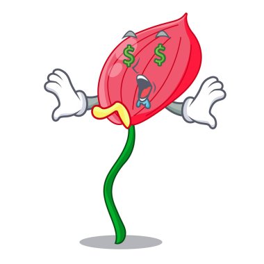 Para göz pembe antoryum çiçek karakter komik vektör çizim
