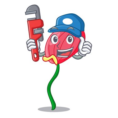 Tesisatçı pembe antoryum çiçek karakter komik vektör çizim