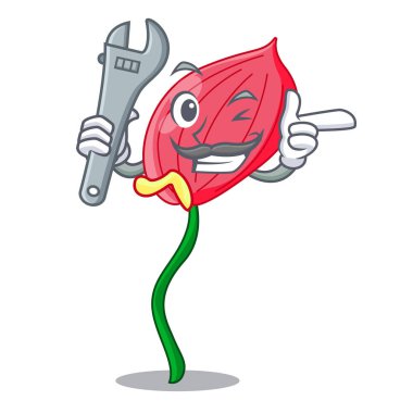 Mekanik pembe antoryum karakter komik vektör çizim çiçek