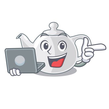 Bir desen çizgi film vektör çizim ile ile dizüstü porselen çaydanlık