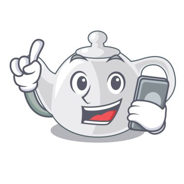 Bir desen çizgi film vektör çizim ile ile telefon porselen çaydanlık