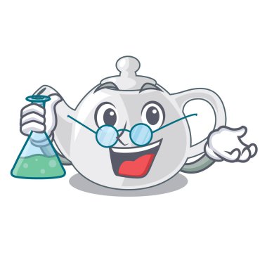 Profesör porselen çaydanlık seramik izole maskot vektör çizim üzerinde