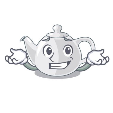 Sırıtan porselen çaydanlık seramik izole maskot vektör çizim üzerinde