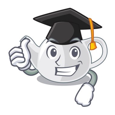 Mezuniyet porselen çaydanlık seramik izole maskot vektör çizim üzerinde