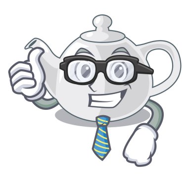 İşadamı porselen çaydanlık seramik izole maskot vektör çizim üzerinde