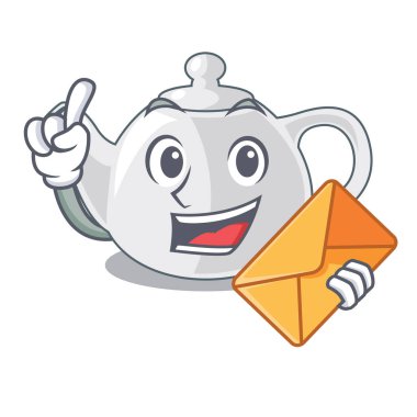 İle zarf porselen çaydanlık seramik izole maskot vektör çizim üzerinde