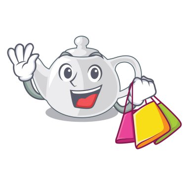 Porselen çaydanlık seramik izole maskot vektör çizim üzerinde alışveriş