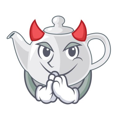 Şeytan porselen çaydanlık tablosundaki bir karakter vec tor illüstrasyon