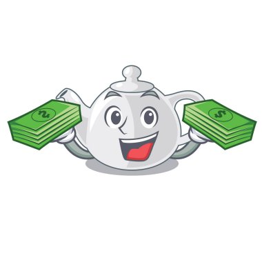 Tablo bir karakter vec tor illüstrasyon ile para porselen çaydanlık
