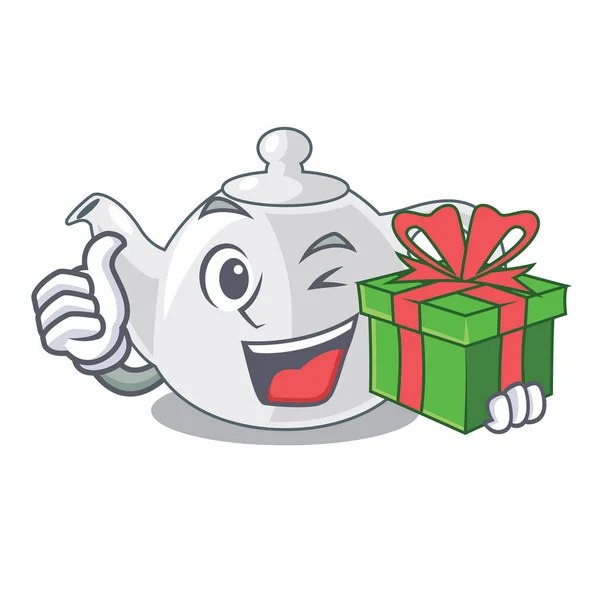 Gift Porcelain Teapot Table Character Vec Tor Illustration — Stock Vector