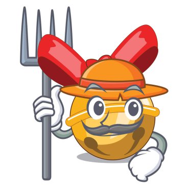 Çiftçi jingle bells Noel maskot vektör illustratation üzerinde izole.