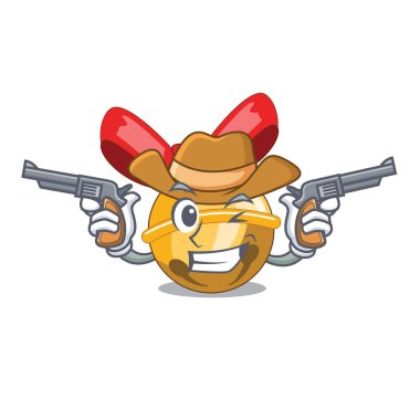 Kovboy jingle bells Noel maskot vektör illustratation üzerinde izole.