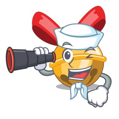 Denizci dürbün Jinggle bell ile karakter vektör çizim üzerinde Noel top