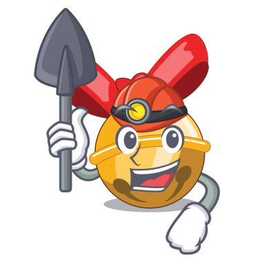 Madenci Jinggle bell karakter vektör çizim üzerinde Noel top