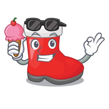 Dondurma ile Noel Noel Baba önyükleme maskot vektör illüstrasyon izole