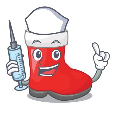 Hemşire Noel Noel Baba çizme maskot vektör illüstrasyon izole