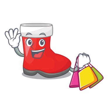 Noel alışveriş santa çizme maskot vektör illüstrasyon izole