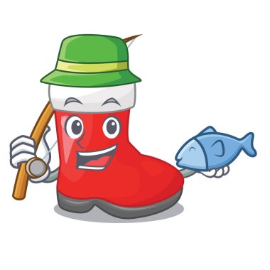 Karakter raf vektör çizim üzerinde balıkçılık santa çizmeler vardır