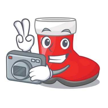 Karakter raf vektör çizim üzerinde fotoğrafçı santa çizmeler vardır