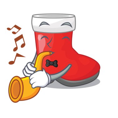 Trompet ile santa çizme karakteri raf vektör çizim üzerinde vardır.