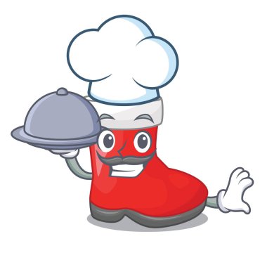 Şef santa çizmeler gıda ile çoğu karakter raf vektör çizim üzerinde