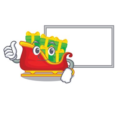 Başparmak yukarıya ile Yönetim Kurulu Noel Baba kızağı kazık hediyeleri karikatür vektör çizim ile