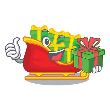 Noel Baba hediye ile karakter hediye illüstrasyon vektör Noel ile kızak