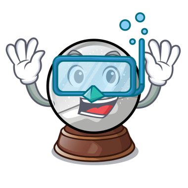 Dalış Noel kar küresi üzerinde tablo karakter vektör çizim