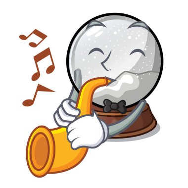 Trompet topu kar ve Noel ağacı vektör çizim karikatür