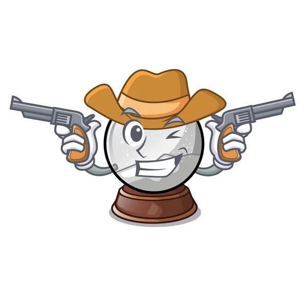 Cowboy Sneeuw Globe Chrismas Geïsoleerd Mascotte Vectorillustratie — Stockvector