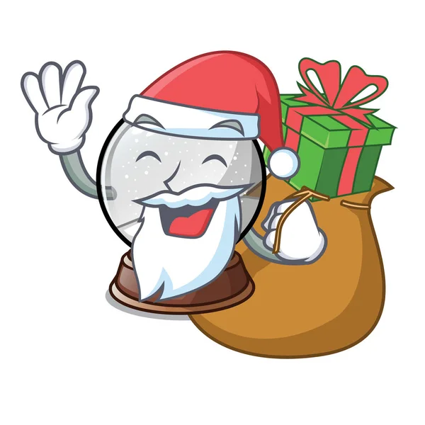 Weihnachtsmann Mit Geschenk Weihnachten Schneekugel Form Cartoon Vektor Illustration — Stockvektor